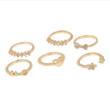 6pc Gold Sliver finger Knuckle Rings For Women Sweet Rhinestone Star Bowknot Heart Ring Set SM6