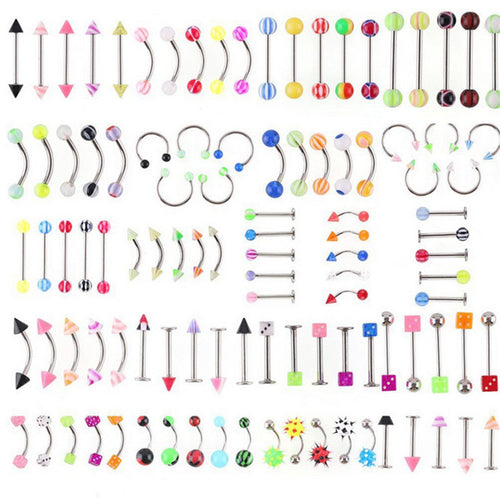 72Pcs Stainless Acrylic Ball Barbell Bar Eyebrow Nose Tounge Ring Body Piercing  SM6