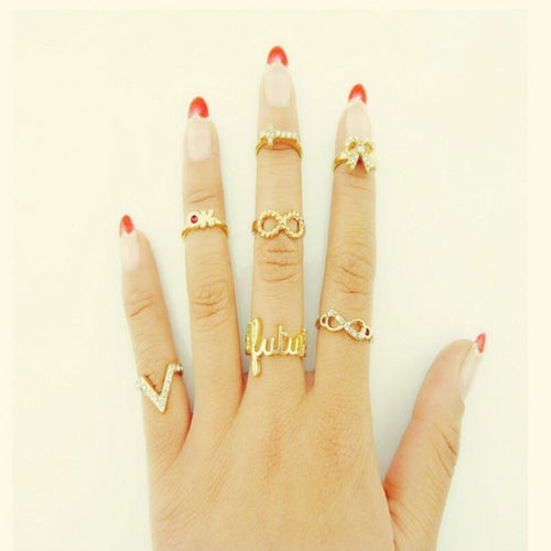 7pc Bague anillos Mujer Jewelry Infinity Gold Mid Nail Knuckle Finger Rings for Women Aneis Femininos SM6