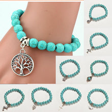 9 Styles Silver Plated DIY Animal Elasticity Charm Bracelet Women Jewelry Pendant Turquoise Bead Bracelet   Bangles SM6