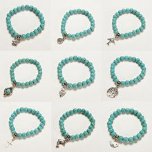 9 Styles Silver Plated DIY Animal Elasticity Charm Bracelet Women Jewelry Pendant Turquoise Bead Bracelet   Bangles SM6