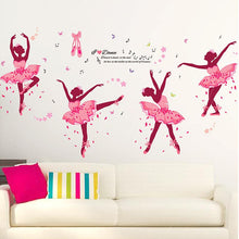 90*60cm Four Pink Girls Dancing Ballet DIY Wall Sticker Butterfly Wall Decal Home Decor Ballet Studio Dance Studio Training room SM6