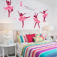 90*60cm Four Pink Girls Dancing Ballet DIY Wall Sticker Butterfly Wall Decal Home Decor Ballet Studio Dance Studio Training room SM6