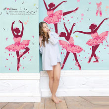 90*60cm Four Pink Girls Dancing Ballet DIY Wall Sticker Butterfly Wall Decal Home Decor Ballet Studio Dance Studio Training room SM6