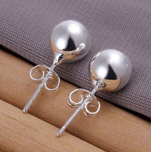 925 Sterling Silver Ball Stud Earring Jewelry 8 mm Bead Earrings For Women  SM6