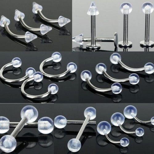 9Pcs Clear Belly Navel Tragus Tongue Lip Rings Bars Body Piercing Jewelry SM6