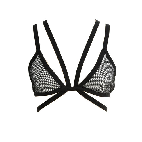 ANSELF Sexy Women Mesh Vest Underwire Push Up 34 Cup Cross Strap Brassiere Underwear Special Bustier Crop Top Black Strappy Bra SM6