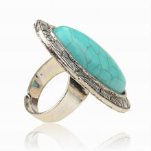 Adjustable Rings Women JewelryVintage Look Tibetan Women Alloy Antique Blue Oval Turquoise Rings SM6