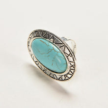 Adjustable Rings Women JewelryVintage Look Tibetan Women Alloy Antique Blue Oval Turquoise Rings SM6