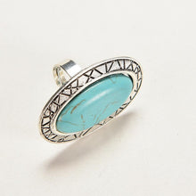 Adjustable Rings Women JewelryVintage Look Tibetan Women Alloy Antique Blue Oval Turquoise Rings SM6