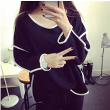 All-match Sweatshirt Geometry Design Loose   Long Sleeve Sweatshirt Women Hoody 3 Colors SM6