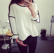 All-match Sweatshirt Geometry Design Loose   Long Sleeve Sweatshirt Women Hoody 3 Colors SM6