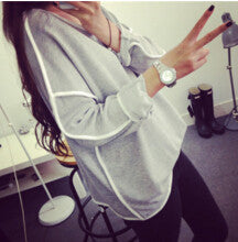 All-match Sweatshirt Geometry Design Loose   Long Sleeve Sweatshirt Women Hoody 3 Colors SM6