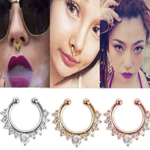 Alloy Rhinestone Nose Hoop Nose Rings Body Piercing Jewelry Fake Septum Clicker Non Piercing Hanger Clip On Jewelry  SM6