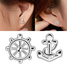 Anchor Ship Wheel Asymmetric Silver Color Party Ear Studs Women's Designer Earrings SM6