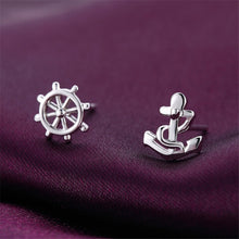 Anchor Ship Wheel Asymmetric Silver Color Party Ear Studs Women's Designer Earrings SM6