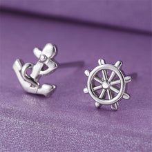 Anchor Ship Wheel Asymmetric Silver Color Party Ear Studs Women's Designer Earrings SM6