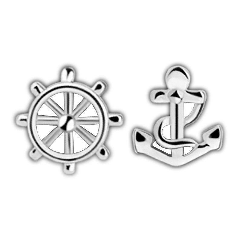 Anchor Ship Wheel Asymmetric Silver Color Party Ear Studs Women's Designer Earrings SM6