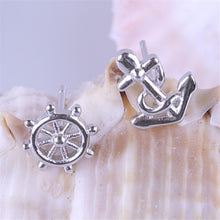 Anchor Ship Wheel Asymmetric Silver Color Party Ear Studs Women's Designer Earrings SM6