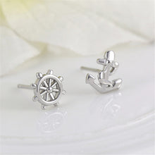 Anchor Ship Wheel Asymmetric Silver Color Party Ear Studs Women's Designer Earrings SM6
