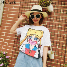 Anime Cartoon Girl Print T shirts  New Fashion Loose Women Tops O-neck Short Sleeve Women t-shirt Plus Size 72601 SM6