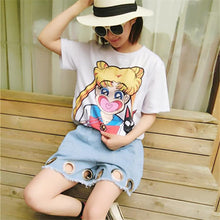 Anime Cartoon Girl Print T shirts  New Fashion Loose Women Tops O-neck Short Sleeve Women t-shirt Plus Size 72601 SM6