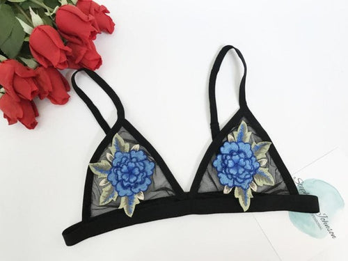 Appliques Floral Lace Bra Sexy Mesh Transparent Women Bustier Bra Bralette Crop Tops Sujetador Encaje Floral#0521 SM6