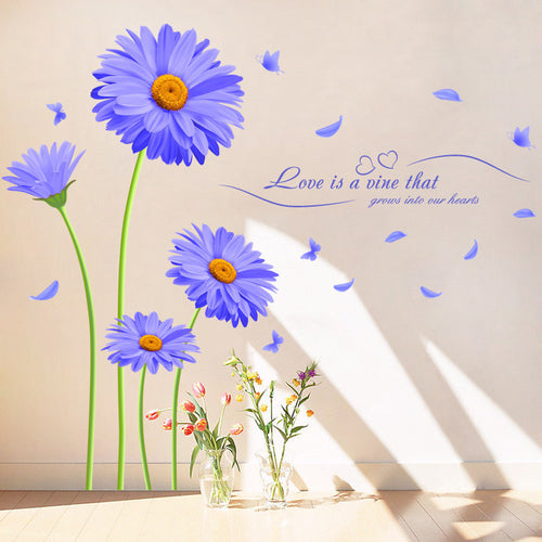 Aster Novi-belgii Purple Chrysanthemum DIY Wall Stickers Living Room TV/Sofa Backdrop Decor Mural Decal Wallpaper XL8088 SM6