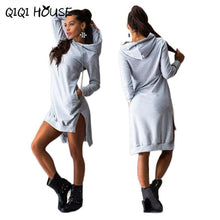 Autumn 2016 Women Hooded Sweatshirt Dress Loose Casual Long Sleeve Irregular Pullover Pockets Vestidos Casuales De Mujer#C818 SM6