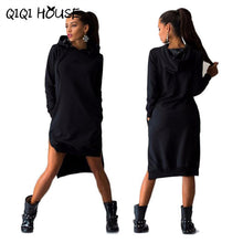 Autumn 2016 Women Hooded Sweatshirt Dress Loose Casual Long Sleeve Irregular Pullover Pockets Vestidos Casuales De Mujer#C818 SM6