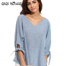 Autumn 2016 Women Korean Striped V-neck Loose Tops Ladies Office Shirts Casual Blouse Femme Toyouth#D823 SM6