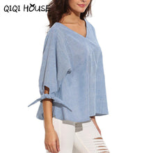 Autumn 2016 Women Korean Striped V-neck Loose Tops Ladies Office Shirts Casual Blouse Femme Toyouth#D823 SM6