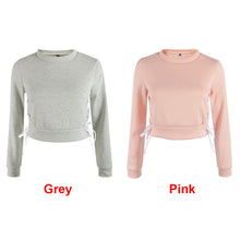 Chic Lace Up Sweatshirt Women Tops V neck Ladies Sweatshirt Warm Hoodies Gray Crop Top Long Sleeve Girls GreyPink Shirt SM6