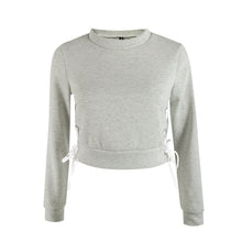 Chic Lace Up Sweatshirt Women Tops V neck Ladies Sweatshirt Warm Hoodies Gray Crop Top Long Sleeve Girls GreyPink Shirt SM6