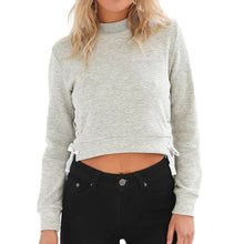 Chic Lace Up Sweatshirt Women Tops V neck Ladies Sweatshirt Warm Hoodies Gray Crop Top Long Sleeve Girls GreyPink Shirt SM6