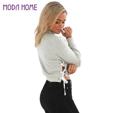 Chic Lace Up Sweatshirt Women Tops V neck Ladies Sweatshirt Warm Hoodies Gray Crop Top Long Sleeve Girls GreyPink Shirt SM6