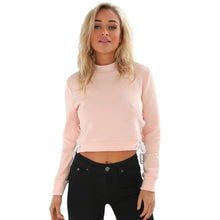 Chic Lace Up Sweatshirt Women Tops V neck Ladies Sweatshirt Warm Hoodies Gray Crop Top Long Sleeve Girls GreyPink Shirt SM6