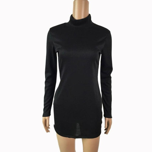 Autumn Dress Slim Solid Long Sleeve Mini Dress Turtleneck Sexy Club Bodycon Dress Women Pink Dress Vestidos Curtos#112 SM6