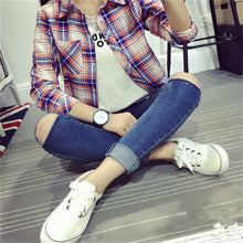 Autumn Fashion Casual Women Blouse  European New Simple Plaid Shirts Turn-down Collar Long Sleeve Tops Female Shirt 31661 SM6