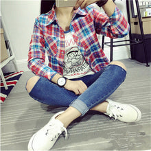 Autumn Fashion Casual Women Blouse  European New Simple Plaid Shirts Turn-down Collar Long Sleeve Tops Female Shirt 31661 SM6