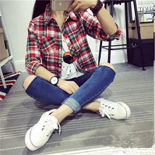 Autumn Fashion Casual Women Blouse  European New Simple Plaid Shirts Turn-down Collar Long Sleeve Tops Female Shirt 31661 SM6