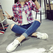 Autumn Fashion Casual Women Blouse  European New Simple Plaid Shirts Turn-down Collar Long Sleeve Tops Female Shirt 31661 SM6