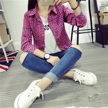 Autumn Fashion Casual Women Blouse  European New Simple Plaid Shirts Turn-down Collar Long Sleeve Tops Female Shirt 31661 SM6