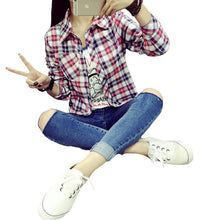 Autumn Fashion Casual Women Blouse  European New Simple Plaid Shirts Turn-down Collar Long Sleeve Tops Female Shirt 31661 SM6