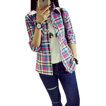 Autumn Fashion Casual Women Blouse  European New Simple Plaid Shirts Turn-down Collar Long Sleeve Tops Female Shirt 31661 SM6