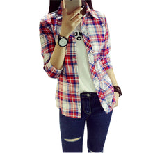 Autumn Fashion Casual Women Blouse  European New Simple Plaid Shirts Turn-down Collar Long Sleeve Tops Female Shirt 31661 SM6