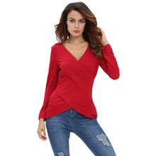 T Shirt Women Solid Deep V-Neck Tees Asymmetrical Hem Long Sleeve Pull Slim Fit Sexy Tops Camisas Femininas  SM6