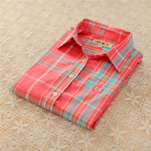 Autumn Female Plaid Blouses Long Sleeve Fashion Blusas Femininas Tops Turn-down Collar Shirt With Button 71639 SM6