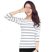 Autumn New Bottoming T Shirt Long Sleeve Slash Neck Striped T-shirt  hot  Women Tops Fashion Casual T Shirts 31800 SM6