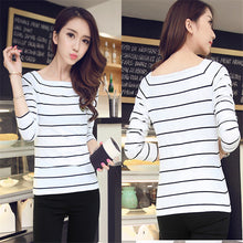 Autumn New Bottoming T Shirt Long Sleeve Slash Neck Striped T-shirt  hot  Women Tops Fashion Casual T Shirts 31800 SM6